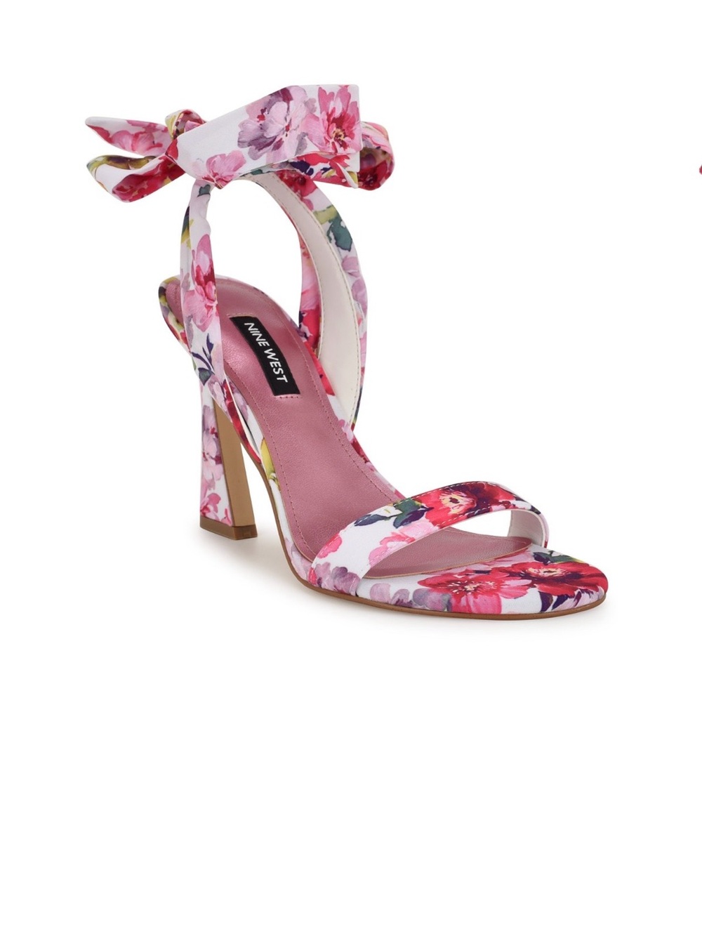 Nine West Pink Floral Ankle-Tie High Heel Sandals 7.5 Summer